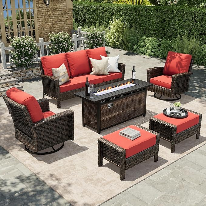 HERA'S HOUSE Red Patio Furniture Set, 6-Piece Outdoor Seating Conversation Sets by HERASHOUSE
