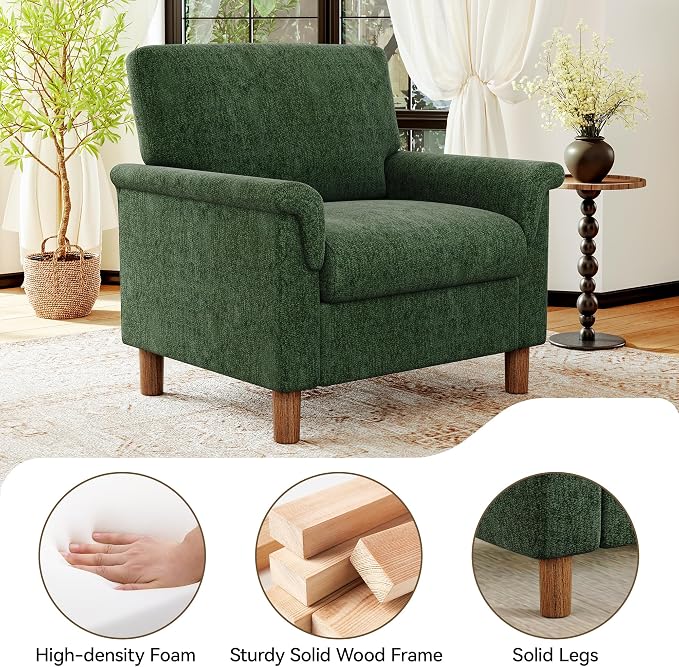 Mid Century Modern Accent Chairs Set of 2, Chenille Comfy Living Room Arm Chairs - Image 3