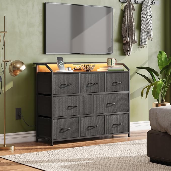 WLIVE Led Dresser for Bedroom, Wide Chest of Drawers for Hallway, 8 Fabric - Image 2