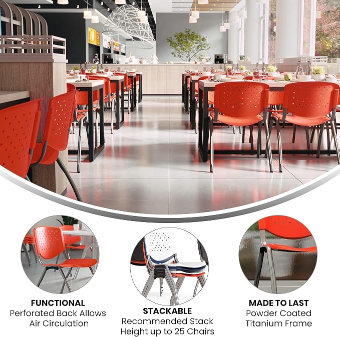 Flash Furniture HERCULES -5 Pack 880 lb. Capacity Orange Plastic Stack Chair | - Image 4