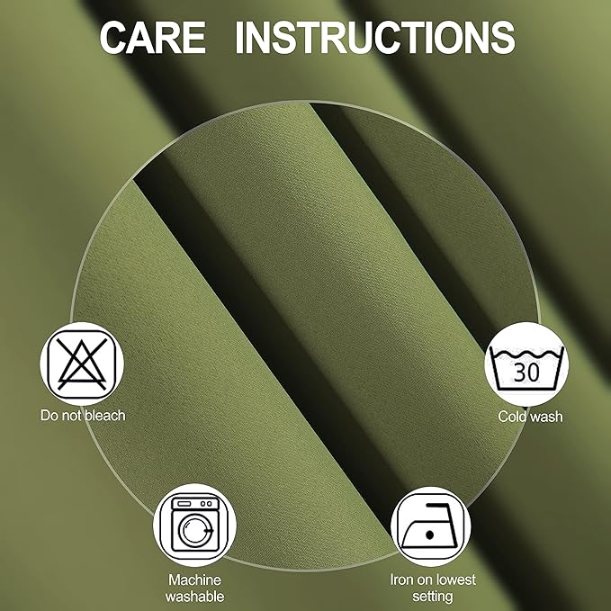LEMOMO Olive Green Thermal Blackout Curtains/42 x 84 Inch/Set of 2 Panels Room - Image 4