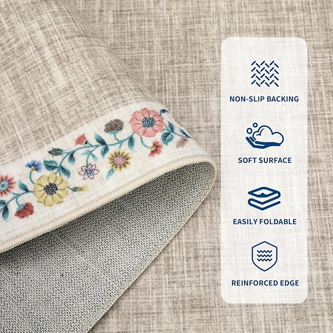 GarveeHome Washable Area Rugs for Bedroom 5x7 Living Room Modern Floral Throw - Image 3