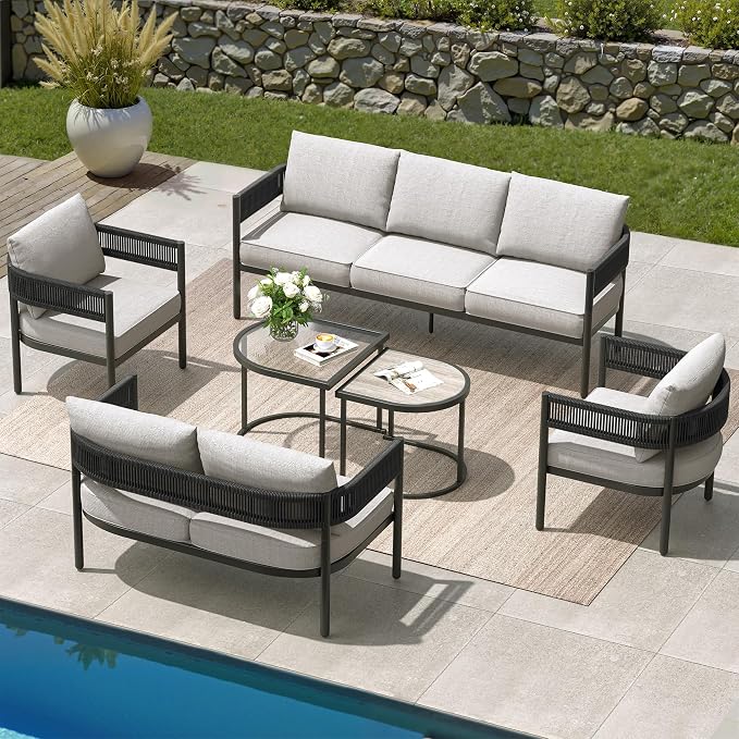 Grand patio 6-Piece Outdoor Furniture Set, 7 Seats Wicker Sofa Conversation Set - Image 9