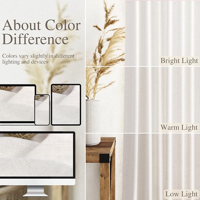 Ivory White Linen Curtains 108 Inches Long Back Tab Pocket Modern Farmhouse - Image 5