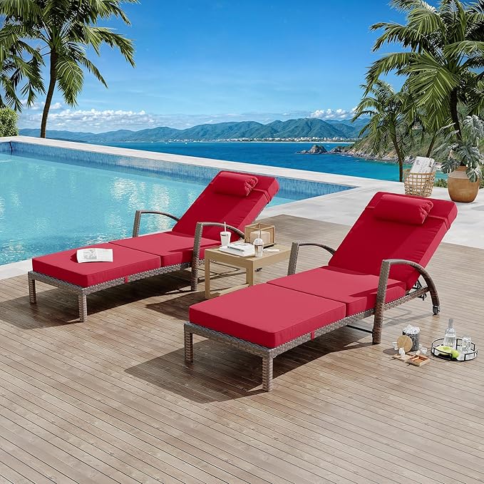 GarveeLife 2-Piece Rattan Patio Folding Chaise Lounge, 5-Position Adjustable by GarveeLife