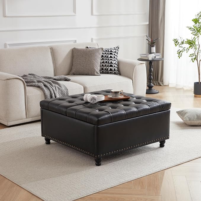 Tbfit Large Square Storage Ottoman Bench, Tufted Upholstered Coffee Table - Image 7