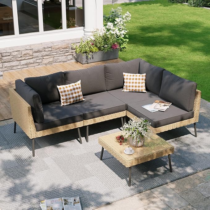 Aoxun 5-Piece Patio Furniture Set, Wicker Outdoor Furniture by Aoxun