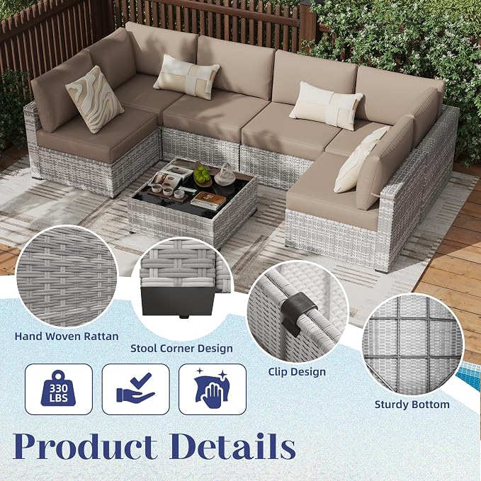 KIGOTY 7-Piece Patio Furniture Set, All-Weather PE Rattan Outdoor Sectional Sofa - Image 4