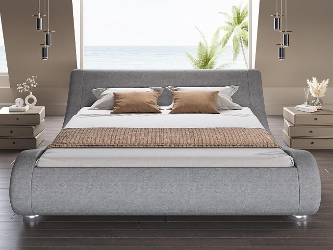 SHA CERLIN Full Size Upholstered Bed Frame, Deluxe Low Profile Sleigh Bed - Image 3