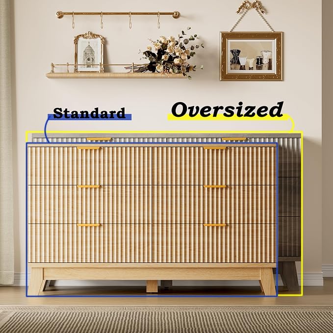 BORNOON Fluted 6 Drawer Dresser, 47.2" Wide Modern Boho Chest of Drawers - Image 3