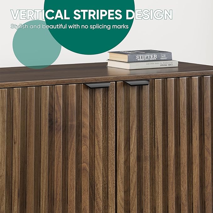 Smuxee Fluted Sideboard Cabinet, Freestanding Walnut Buffet Cabinet - Image 6