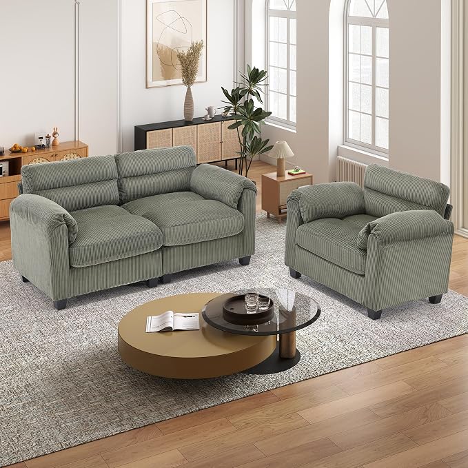 HAOMARKETS Corduroy Sofa Set, Upholstered Armchair and Loveseat - Image 3