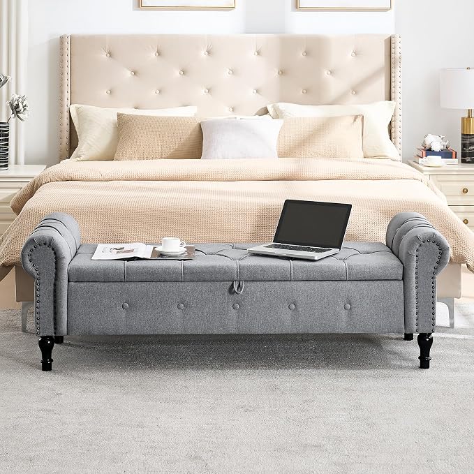 67 Inch Storage Bench for Bedroom, End of Bed Bench, King Size Benches - Image 3