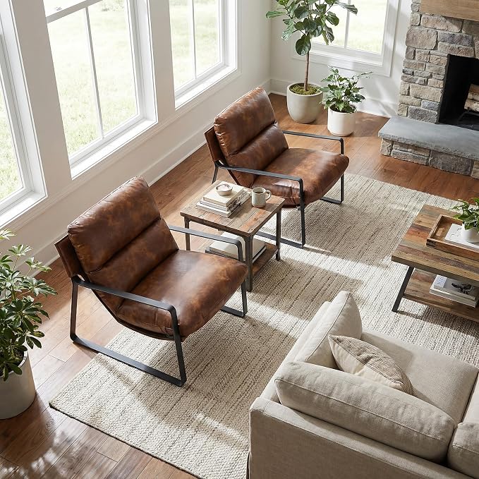 LukeAlon Modern PU Leather Accent Armchair, Upholstered Soft Living Room Chair - Image 6