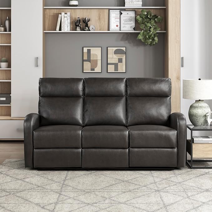 Lexicon Manual Reclining Sofa, Faux Leather Recliner Sofa, Wall Hugger - Image 7