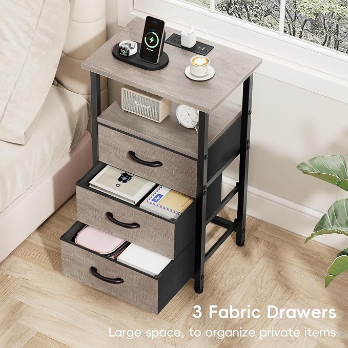 Vagusicc Night Stand with Charging Station, LED Nightstand - Image 8