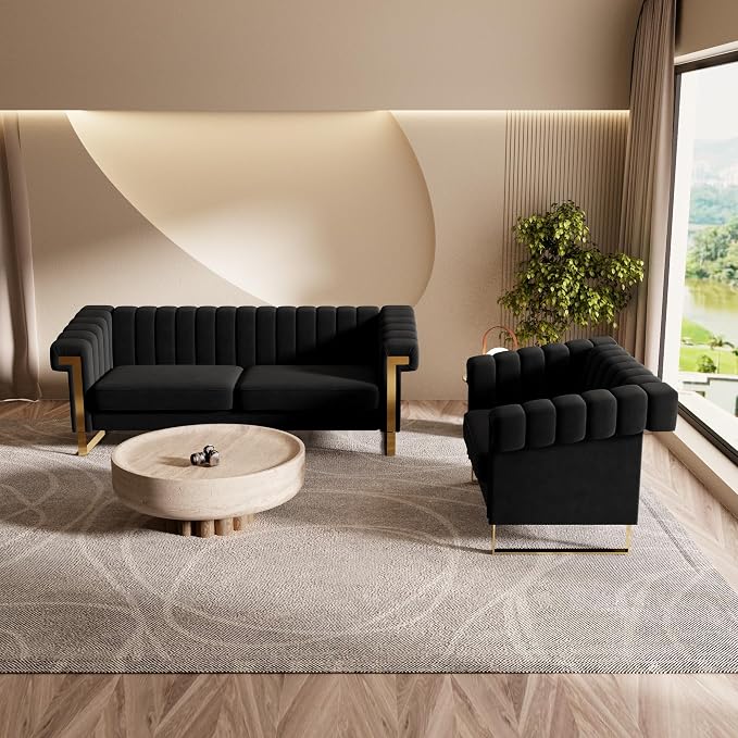 Mid-Century Modern Black Velvet Single Sofa - Image 9