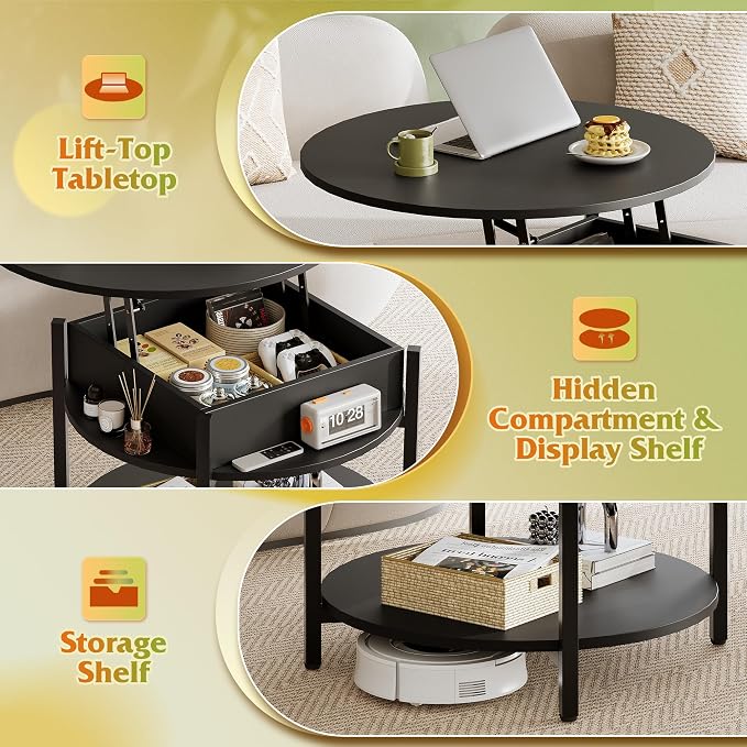WLIVE Round Lift Top Coffee Table - Image 5