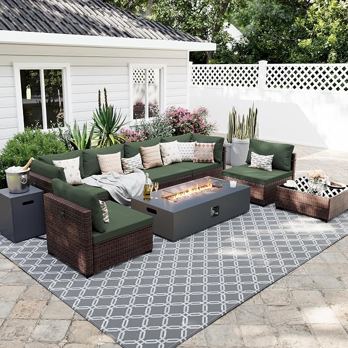 UPHA 9 Pieces Patio Furniture Sets, Wicker Outdoor Sectional Sofa Couch by UPHA