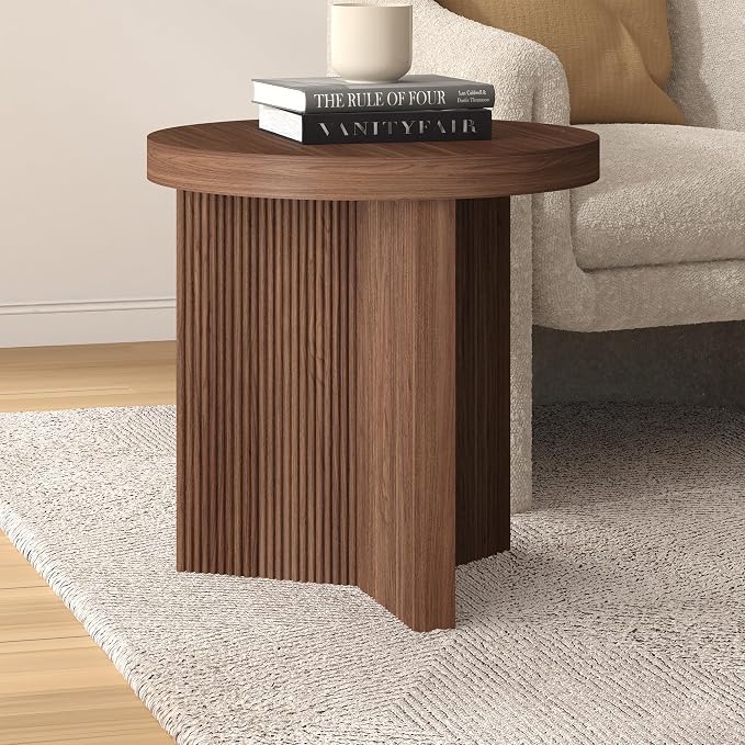 Henn&Hart 22'' Fluted Scandinavian Round End Table Ribbed Side Table, Nightstand - Image 6