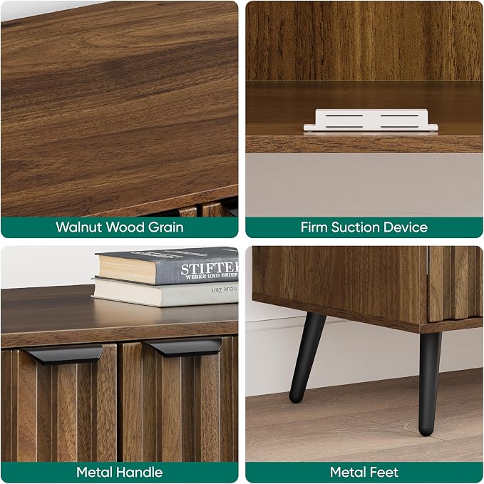 Smuxee Fluted Sideboard Cabinet, Freestanding Walnut Buffet Cabinet - Image 5