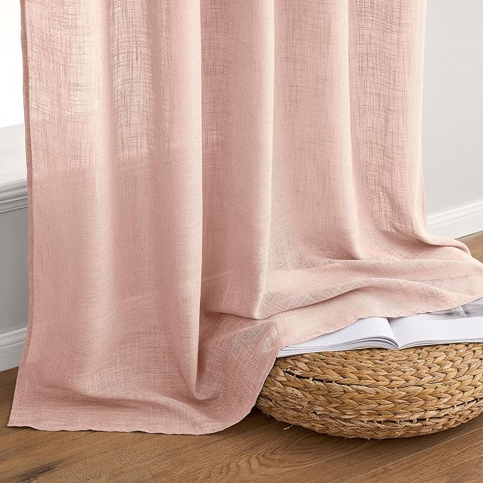 MIULEE Blush Pink Linen Curtains 108 Inches Long 2 Panels - Image 7