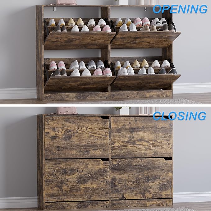 BORNOON Shoe Cabinet with 4 Flip Drawers, Narrow Hidden Shoe Storage Cabinet - Image 5