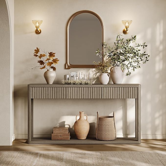 SICOTAS Entryway Table with Storage, 60.74" W Console Table with 3 Fluted - Image 6