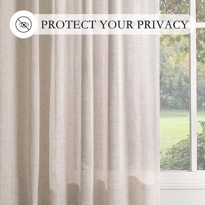 MYSKY HOME Natural Linen Living Room Curtains, Extra Long Semi Sheers Light - Image 5