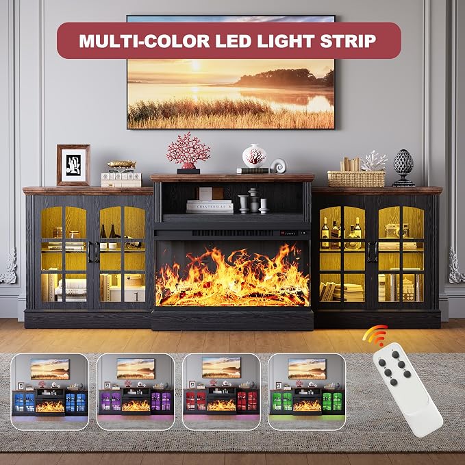 97" Fireplace TV Stand with 36" Electric Fireplace, Farmhouse Entertainment - Image 2