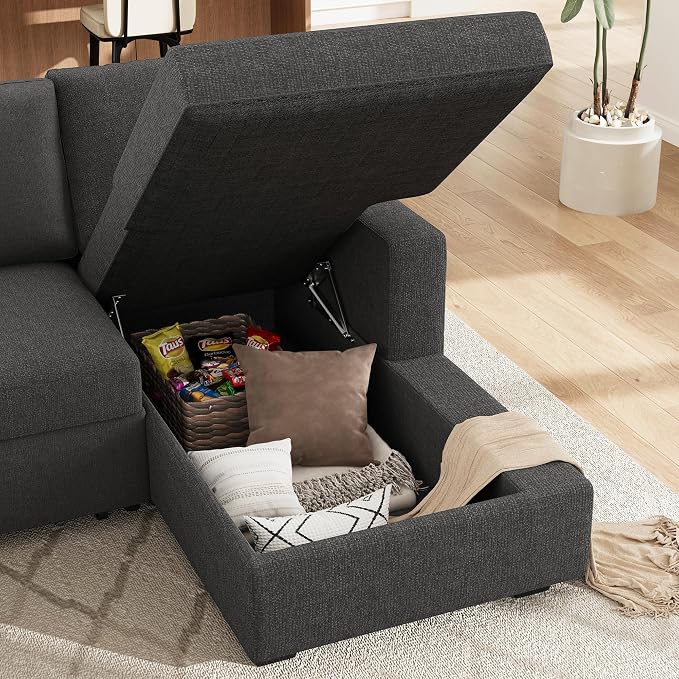 HONBAY Sectional Couch with Pull Out Bed, U-Shaped Sectional Sleeper Sofa with - Image 3