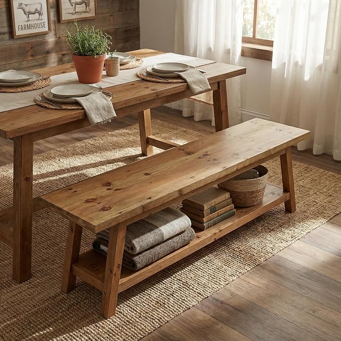63” Wood Dining Room Bench, Farmhouse Kitchen Bench - Image 7