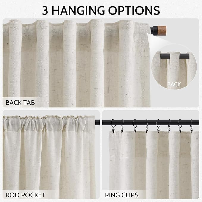 Nanspring Mousse White Lnen Curtains 102 Inches Long - Image 2