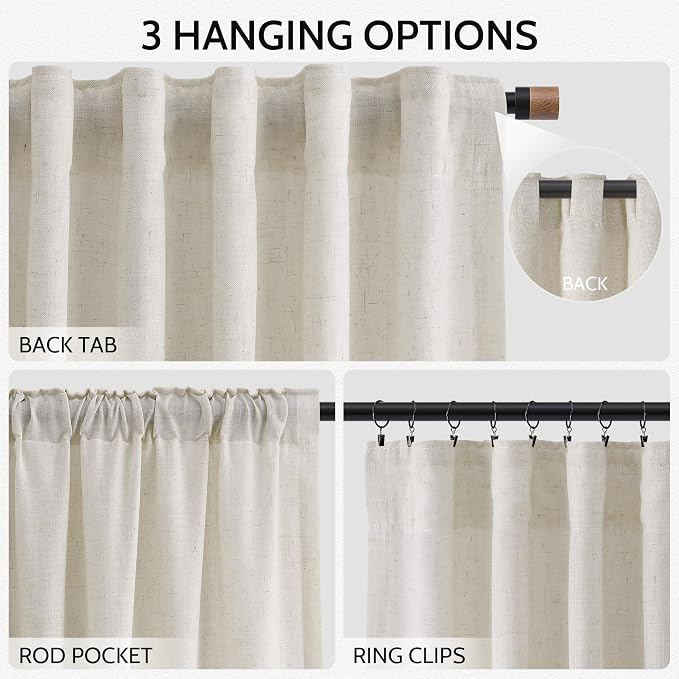 Nanspring Mousse White Linen Curtains 96 Inches Long - Image 4