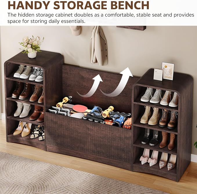 Shoe Cabinet with Bench, U-Shaped Shoe Storage Bench, Tall Shoes Cabinet with - Image 5