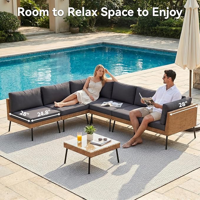 Aoxun 7-Piece Patio Furniture Set, Wicker Outdoor Furniture - Image 4