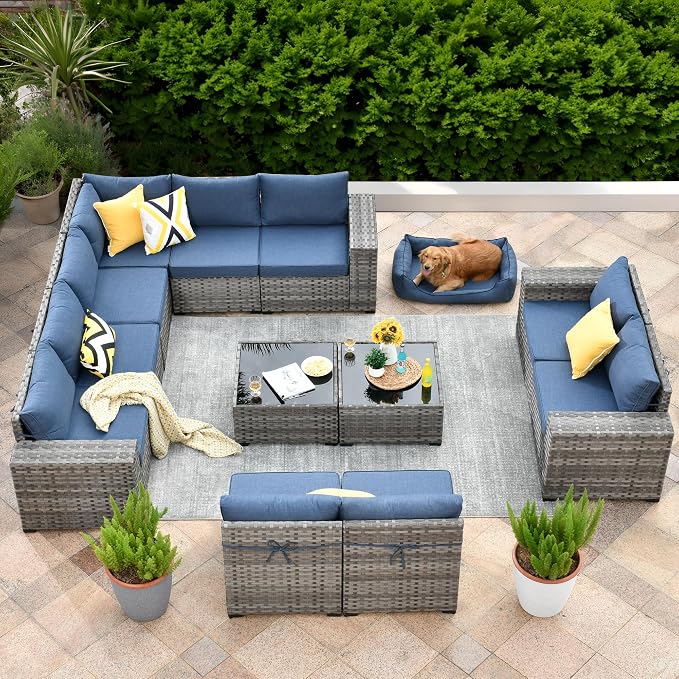 ovios 12 Pieces Patio Furniture Set, Outdoor Wicker Sectional Sofa by OVIOS