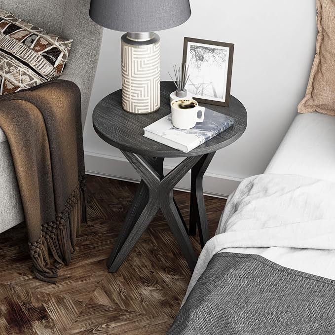 Pedestal Farmhouse End Table Set of 2, Distressed Top - Image 6