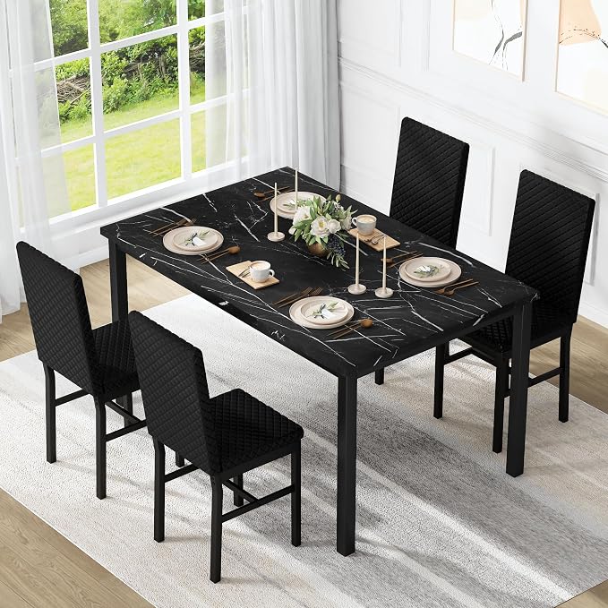 Recaceik Dining Table Set for 4, Modern 5 Piece Dining Table Set Faux Marble - Image 2