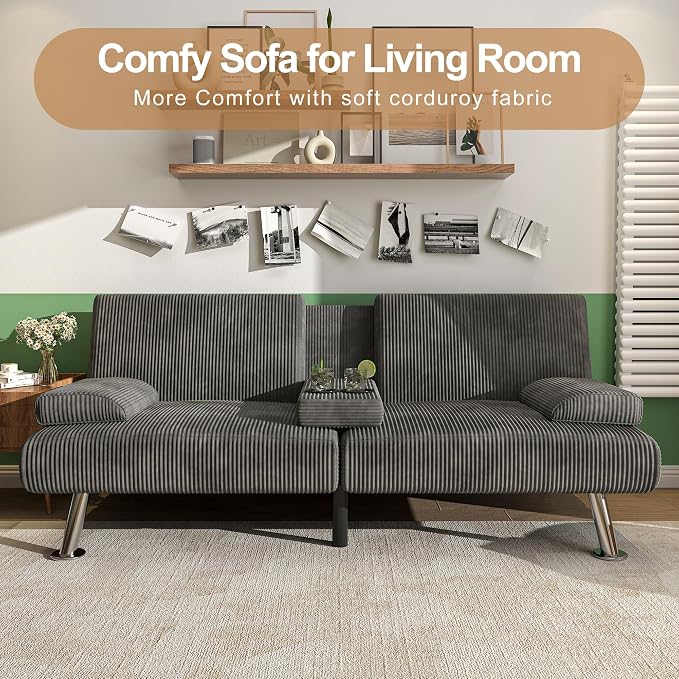 Shahoo Modern Upholstered Convertible Folding Futon Sofa Bed - Image 6