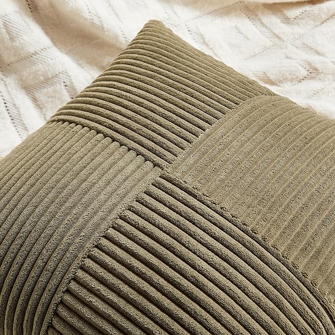 Fancy Homi 2 Packs Olive Green Decorative Throw Pillow Covers 18x18 Inch - Image 3