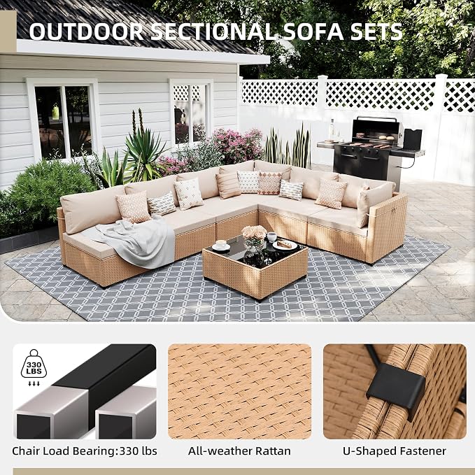UPHA 9 Pieces Patio Furniture Sets, Wicker Outdoor Sectional Sofa Couch - Image 3