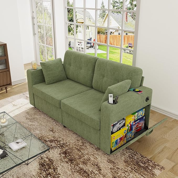 67" Small Loveseat Couch with Storage, USB Charging and Cup Holder, Space - Image 8