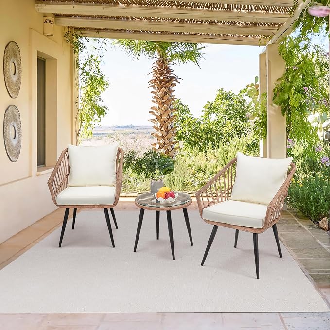 ECOTOUGE 3 Piece Wicker Patio Bistro Set, Outdoor Rattan Dining Set - Image 6