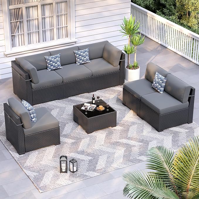 Patio Furniture Sets, 7-Piece Outdoor Patio Furniture by VonzoyHome