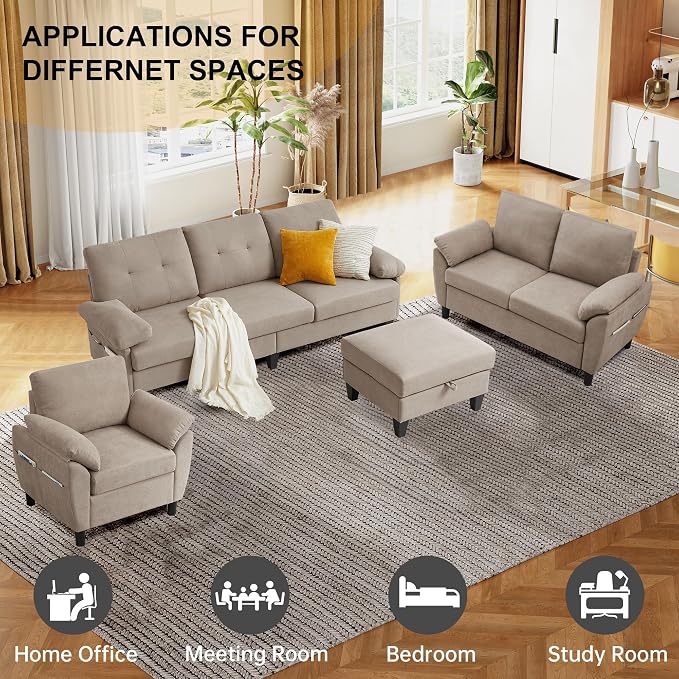 84" Convertible Sectional Sofa Set, 3 Seat L Shaped Couch - Image 6