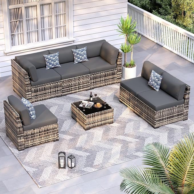 Patio Furniture Sets, 7-Piece Outdoor Patio Furniture by VonzoyHome