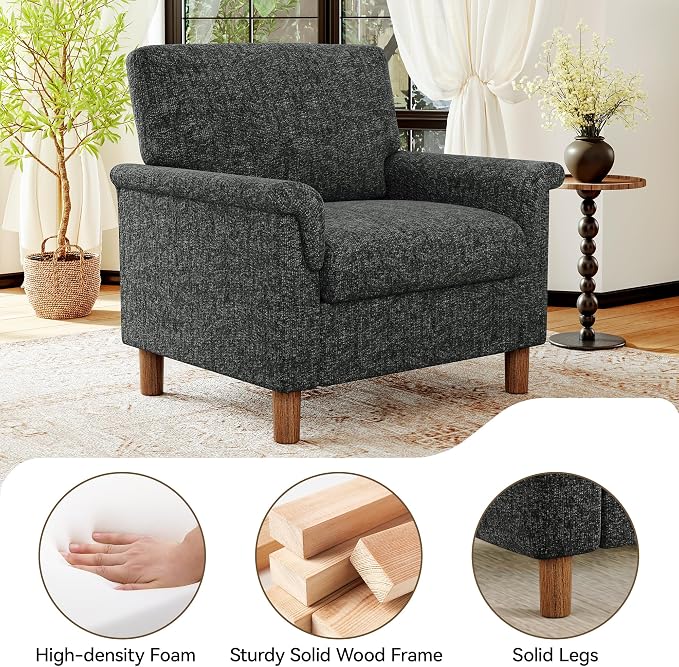Mid Century Modern Accent Chair, Chenille Comfy Living Room Arm Chairs - Image 4