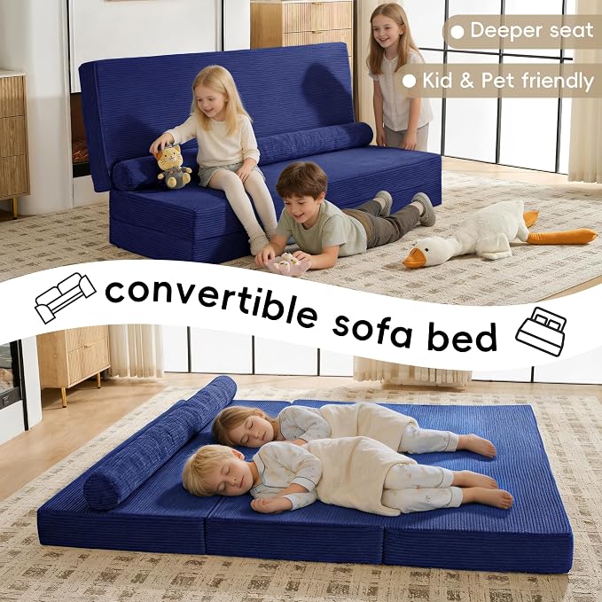 5-in-1 Convertible Sofa Bed, Corduroy Futon Couch Sleeper - Image 5