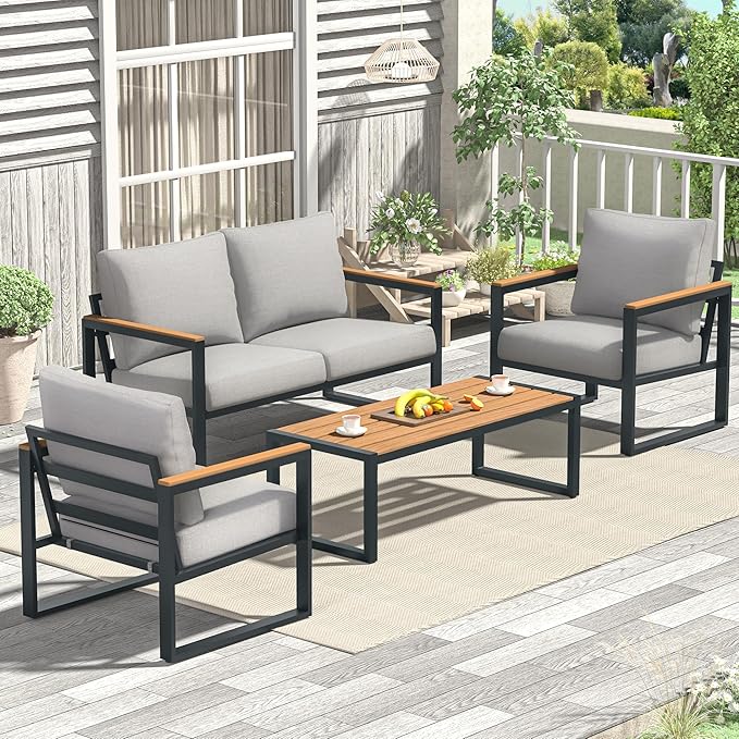 Patio Furniture Set, 4 Pieces Outdoor Patio Furniture by COMLAXFIELD